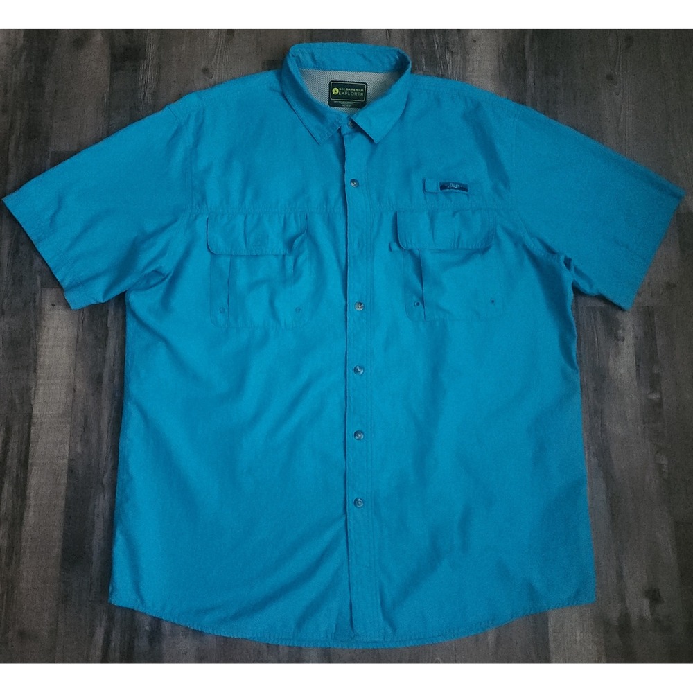 G.H. Bass & Co Explorer Fishing Shirt Mens XL Blue Short Sleeve Vented Pockets